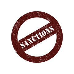 Stamp with the inscription of the sanctions. Vector isolated on white background.