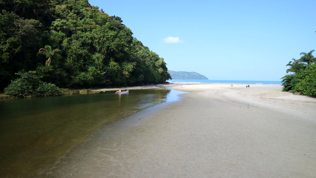 Juquehy beach, Sao Paulo Brazil. Beautiful beach and preserved Atlantic rain forest.