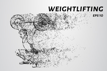 Fototapeta na wymiar Weightlifter of particles. Weightlifting concept design.