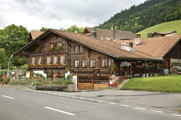 Fototapeta na wymiar Main street at Ringoldingen village. Canton of Bern. Switzerland