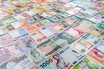 Colorful banknote collection for background, close up