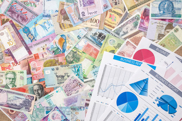 Fototapeta na wymiar Business chart or graoh with world money. finance concept