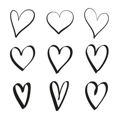 Set of hand drawn hearts - stock vector.
