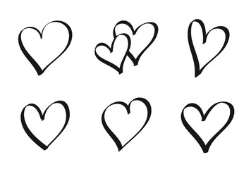 Set of hand drawn hearts - stock vector.