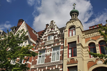 Fototapeta na wymiar Russian house and church at Roemer Visscherstreet 28 in Amsterdam. Netherlands