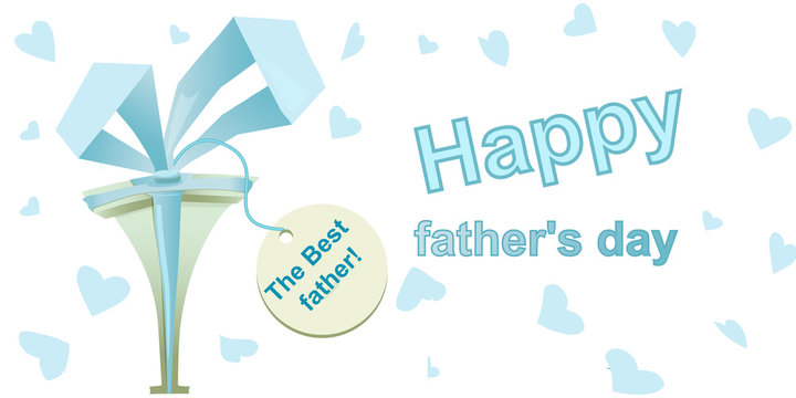 Father's day, greeting card. A gift to dad, on a white background blue hearts and flowers. Feast for the father.