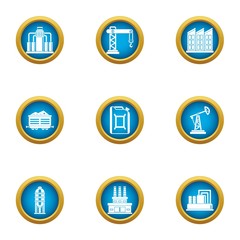 Manufacturing plant icons set. Flat set of 9 manufacturing plant vector icons for web isolated on white background