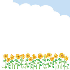 Obraz premium ひまわり 風景 イラスト 