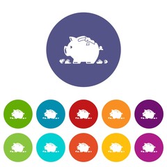 Broken piggy bank icons color set vector for any web design on white background