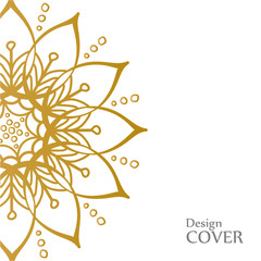 Clean white cover with gold beautiful flower. Golden vector mandala isolated on white background. A symbol of life and growth.