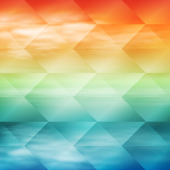 Obraz premium Sea sunset tropical background. Polygonal illustration consist of hexagonal elements. Triangular pattern for your summer travel design. Geometric background with gradient. EPS10 vector.