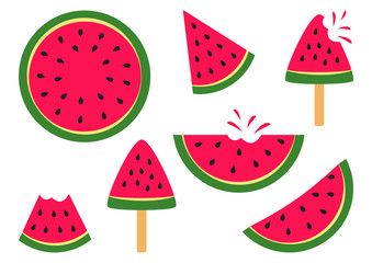 Set of ripe slice watermelons. Vector illustration