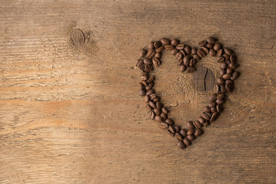 A heart made out from coffee beans
