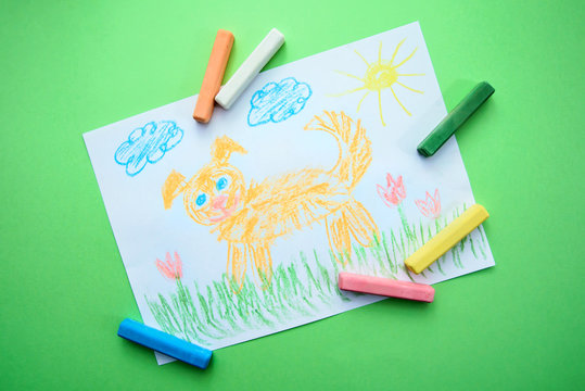 Children's drawing with a funny dog