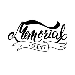 Memorial day - handdrawn lettering with ribbon for USA Memorial Day events, sales, web, mobile, logo, infographics, visualizations, postcards, T-shirt printing, banner, poster, promotion. National ame