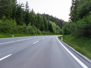 Austrian countryside road in motion