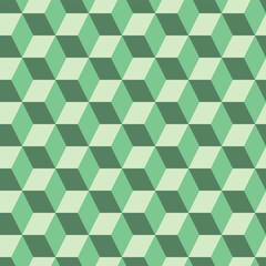 Abstract seamless pattern with the monochrome isometric cubes. Volume realistic texture. 3d geometric background in green design. Vector illustration.