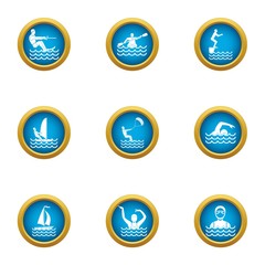 Naklejka premium Swimming in water icons set. Flat set of 9 swimming in water vector icons for web isolated on white background