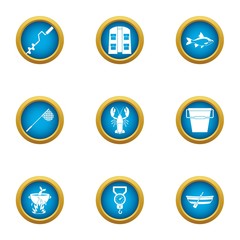 Fishing spot icons set. Flat set of 9 fishing spot vector icons for web isolated on white background