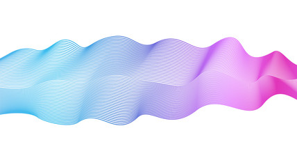 Flowing wave element on white background. Vector abstract glowing wavy pattern blue, violet, pink. Shiny waving lines. Line art elegant design. Colorful waves, ribbon imitation. EPS10 illustration