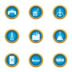 Chemical production icons set. Flat set of 9 chemical production vector icons for web isolated on white background