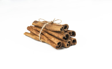 Close up cinnamon healthy spice on white background
