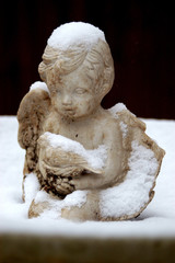 Birdbath Angel in Snow