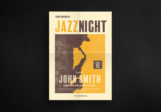 Jazz Night Flyer Layout with Saxophonist Silhouette
