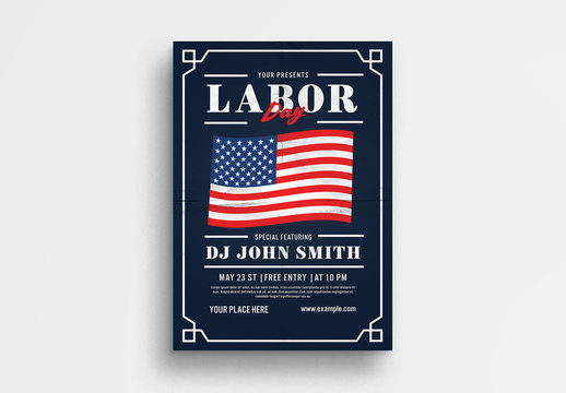 Labor Day Flyer Layout with American Flag Illustration