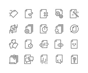 Simple Set of Document Flow Management Vector Line Icons. Contains such Icons as Bureaucracy, Batch Processing, Accept, Decline Document and more. Editable Stroke. 48x48 Pixel Perfect.