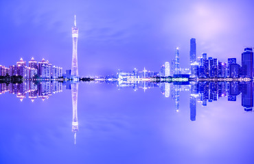 Obraz premium Guangzhou,China modern city skyline panorama on the zhujiang river at night