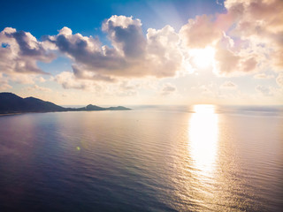 Beautiful aerial view of beach and sea or ocean in koh samui island