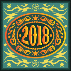 2018 year oval western cowboy belt buckle, vector illustration