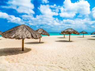 Thatched Umbrellas on Aruba Beach