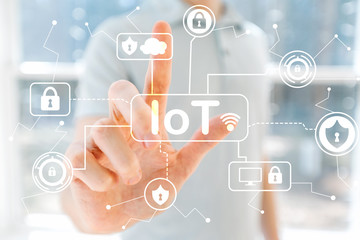 loT Security Theme with young man in front of windows