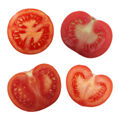 set of tomatoes slices isolated. top view