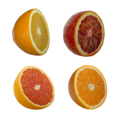 set of orange fruits slices isolated
