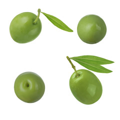 set of green olives isolated