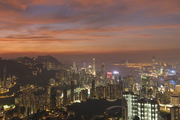 Naklejka na ściany i meble Sunset over Hong Kong City