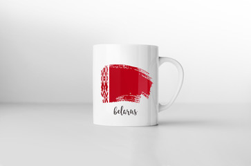 Belarus flag souvenir mug on white background. 3D rendering.