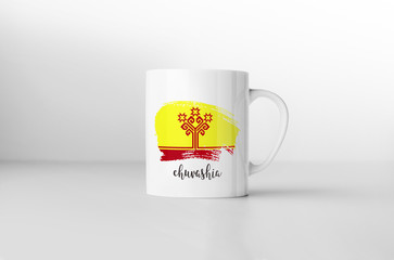 Chuvashia flag souvenir mug on white background. 3D rendering.