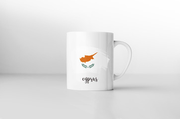 Cyprus flag souvenir mug on white background. 3D rendering.