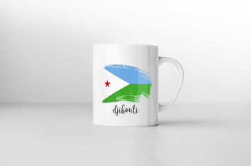 Dijibouti flag souvenir mug on white background. 3D rendering.