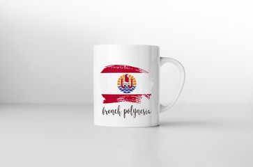 French Polynesia flag souvenir mug on white background. 3D rende