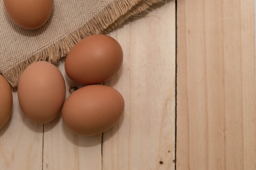 close up eggs on sack background