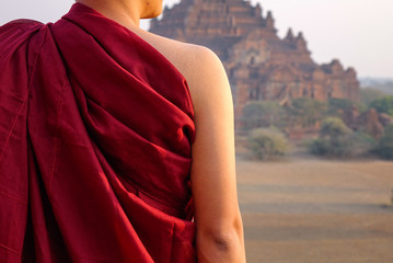 A monk at ancient temple in Bagan, Myanmar