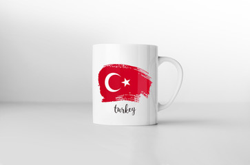Turkey flag souvenir mug on white background. 3D rendering.