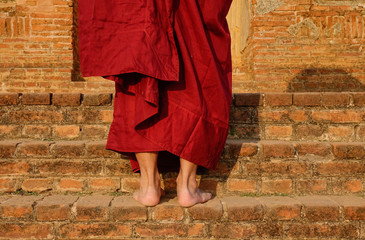 A monk at ancient temple in Bagan, Myanmar