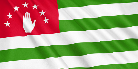 Abkhazia flag waving with the wind, wide format, 3D illustration. 3D rendering.
