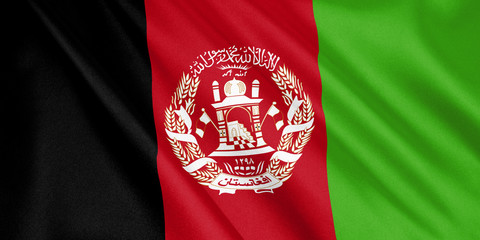 Afghanistan flag waving with the wind, wide format, 3D illustration. 3D rendering.